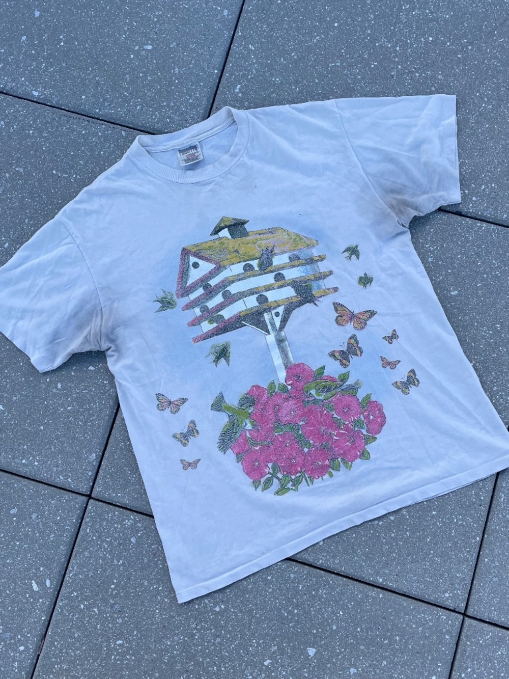 Vintage Nature Birdhouse Graphic Tee Large Single Stitch Oneita PowerPro 90s